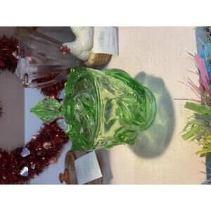 Fenton Vintage Green Paisley Swirl Covered Dish Art Glass Candy Bowl